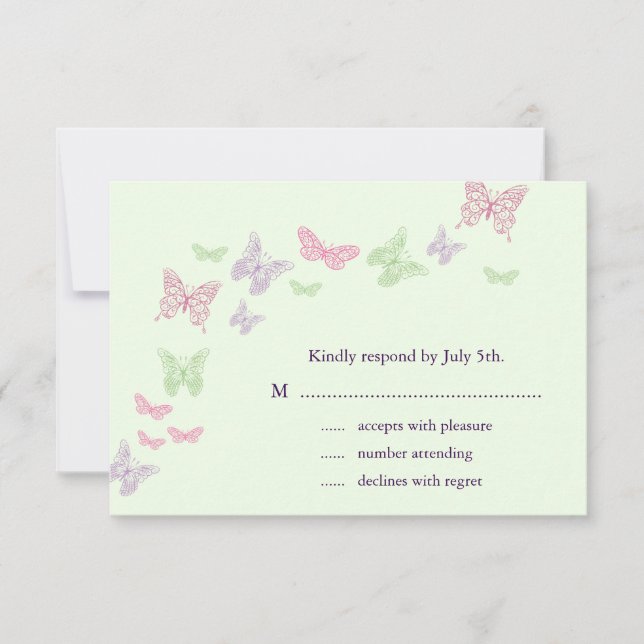 Heart's a Flutter RSVP (green) Card (Front)