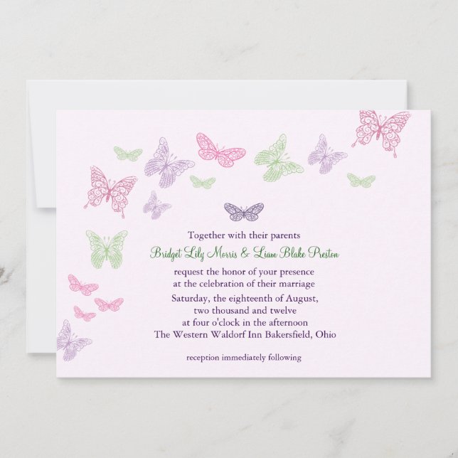Heart's a Flutter Wedding Invitation lilac (Front)