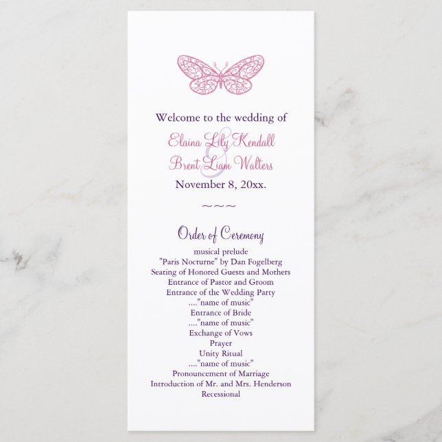 Heart's a Flutter Wedding Program in pink Programme (Front)