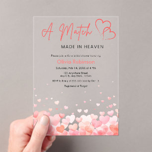 Hearts A Match Made in Heaven Bridal Shower  Acrylic Invitations