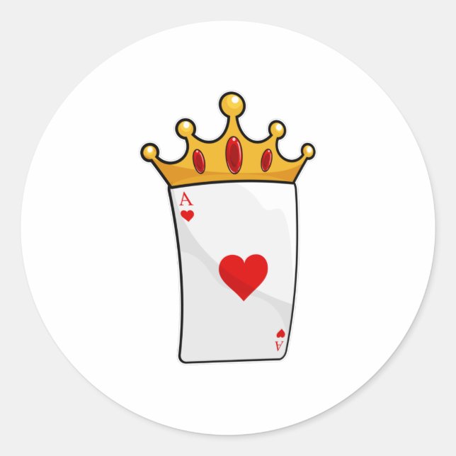 Hearts Ace with Queen Crown Classic Round Sticker (Front)