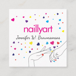 hearts Acrylic Nail Spa Stylist Pink Blue Yellow  Square Business Card