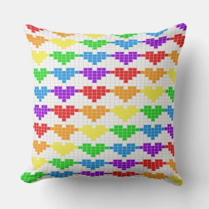 Hearts Aflutter: Rainbow C2C Crochet Heart Throw Cushion