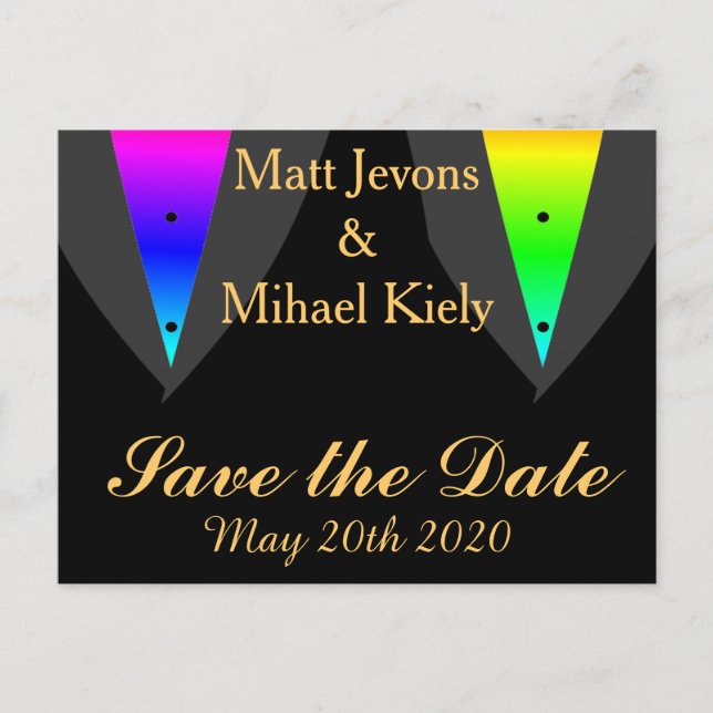 Hearts Aglow with Pride Gay Wedding Announcement Postcard (Front)