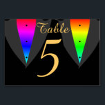 Hearts Aglow with Pride Gay Wedding Table Card<br><div class="desc">The rainbow hues of Gay Pride shines out beneath the tuxedos of these two grooms on their wedding day.</div>