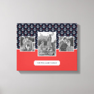 Hearts & Anchors Pattern   Family Photo   Monogram Canvas Print