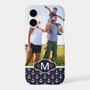 Hearts & Anchors Pattern Your Photo & Monogram