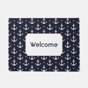 Hearts And Anchors Pattern Add Your Text Doormat