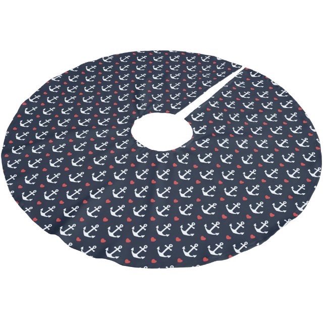 Hearts And Anchors Pattern Brushed Polyester Tree Skirt (Angled)