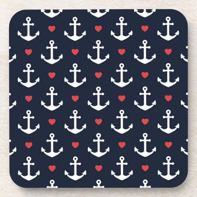 Hearts And Anchors Pattern Coaster (Front)