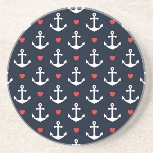 Hearts And Anchors Pattern Coaster
