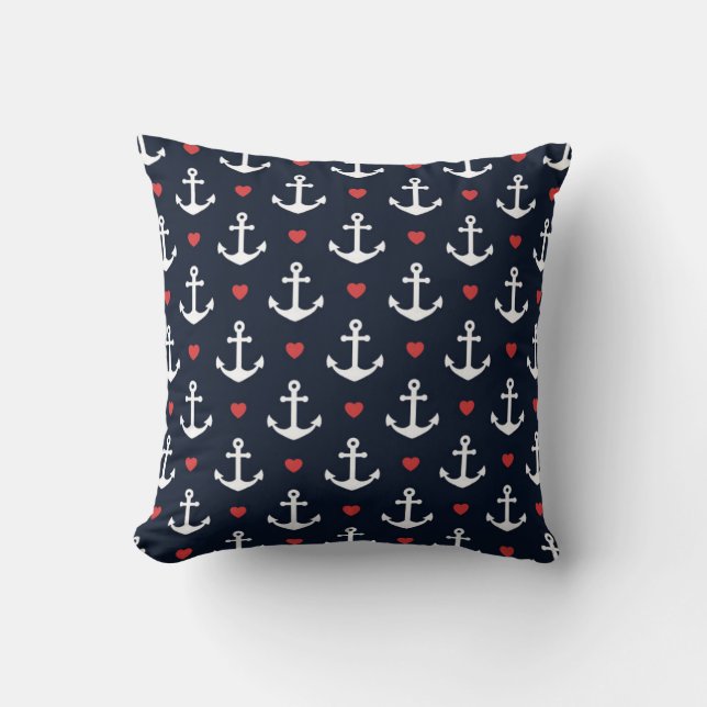 Hearts And Anchors Pattern Cushion (Front)