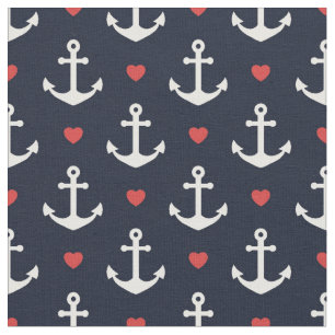 Hearts And Anchors Pattern Fabric