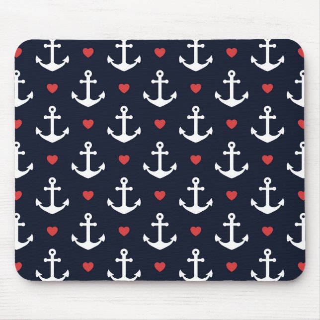 Hearts And Anchors Pattern Mouse Mat (Front)