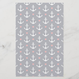 Hearts And Anchors Pattern Stationery
