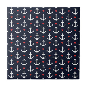 Hearts And Anchors Pattern Tile