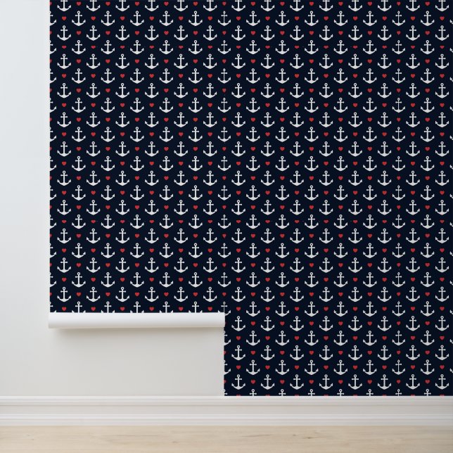 Hearts And Anchors Pattern Wallpaper (Application)