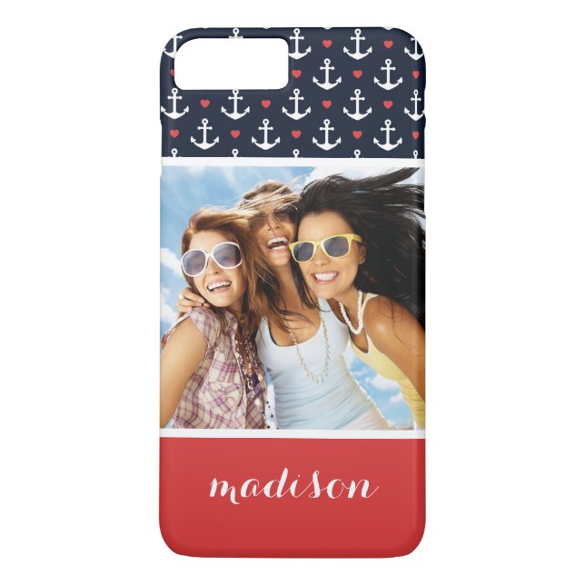 Hearts And Anchors Pattern | Your Photo & Name Case-Mate iPhone Case (Back)