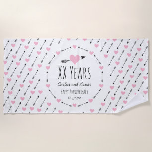 Hearts and Arrows Personalised Wedding Anniversary Beach Towel