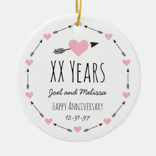 Hearts and Arrows Personalised Wedding Anniversary Ceramic Tree Decoration