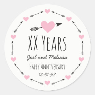 Hearts and Arrows Personalised Wedding Anniversary Classic Round Sticker