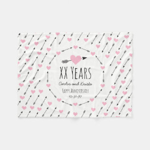 Hearts and Arrows Personalised Wedding Anniversary Fleece Blanket