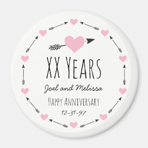 Hearts and Arrows Personalised Wedding Anniversary Magnet