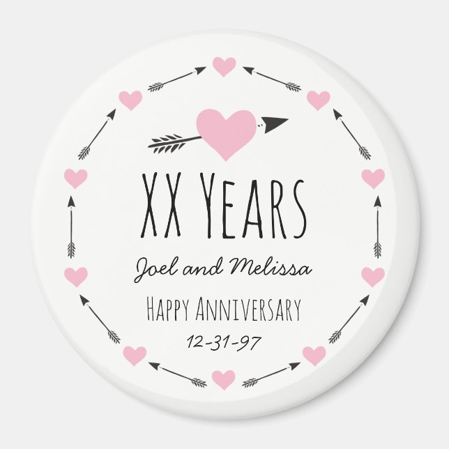 Hearts and Arrows Personalised Wedding Anniversary Magnet (Front)