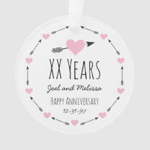 Hearts and Arrows Personalised Wedding Anniversary Ornament