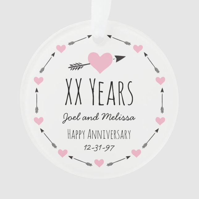 Hearts and Arrows Personalised Wedding Anniversary Ornament (Front)