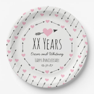 Hearts and Arrows Personalised Wedding Anniversary Paper Plate