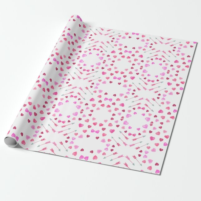 Hearts and Arrows Valentine's Day Wrapping Paper (Unrolled)