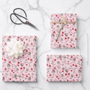 Hearts and Basset Hounds Pattern Design Wrapping Paper Sheet