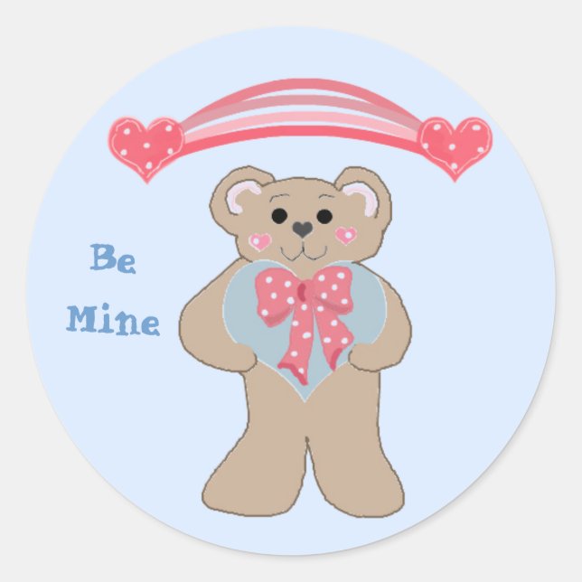 Hearts and Bear Be Mine Classic Round Sticker (Front)