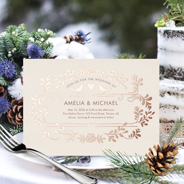Hearts and Birds Wedding Foil Invitation (Creator Uploaded)