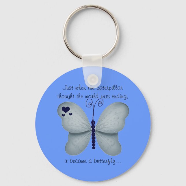 Hearts and Blue Butterfly Quote Key Chain (Front)