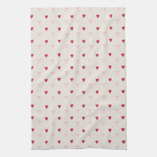 Hearts and Bows Coquette Pattern Kitchen Towel