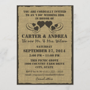 Hearts and Burlap BBQ Wedding Reception Invitation