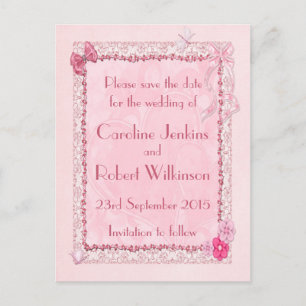 Hearts and butterflies Save the Date postcard