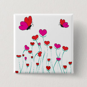 Hearts and Butterflies Valentine Love 15 Cm Square Badge
