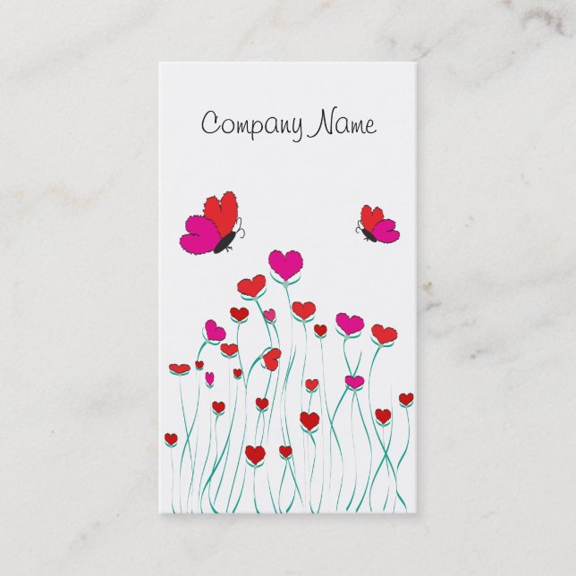 Hearts and Butterflies Valentine Love Business Card (Front)