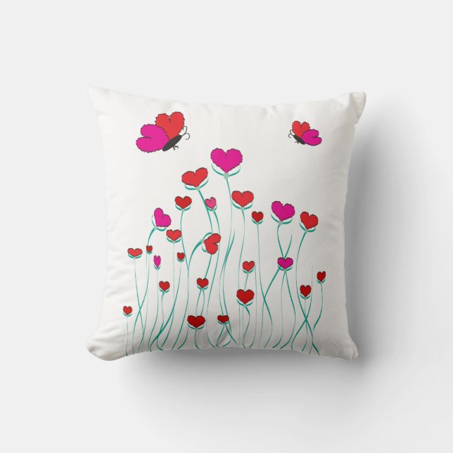 Hearts and Butterflies Valentine Love Cushion (Front)