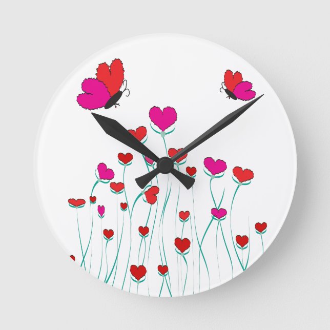 Hearts and Butterflies Valentine Love Round Clock (Front)