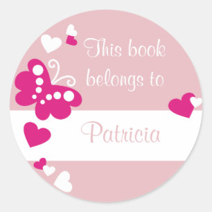 Hearts And Butterfly Custom Bookplate Labels