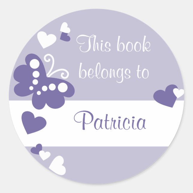 Hearts And Butterfly Custom Bookplate Labels (Front)