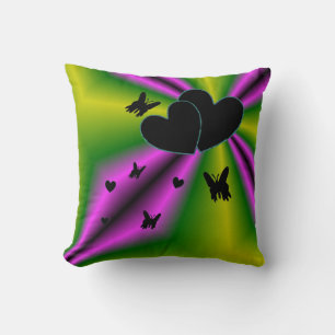Hearts and Butterfly on purple green Rainbow-Art Cushion