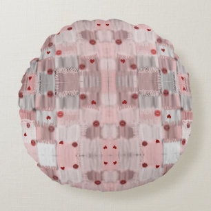hearts and buttons round cushion