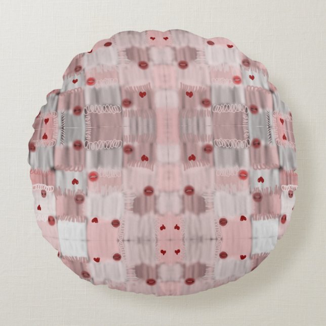 hearts and buttons round cushion (Front)