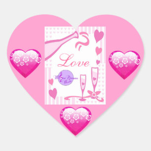Hearts and Champagne Heart Shaped Stickers