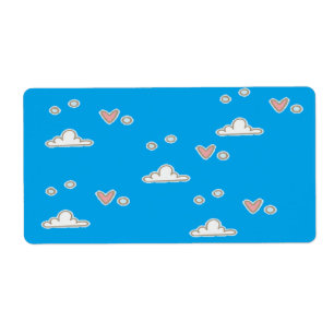Hearts and clouds on blue